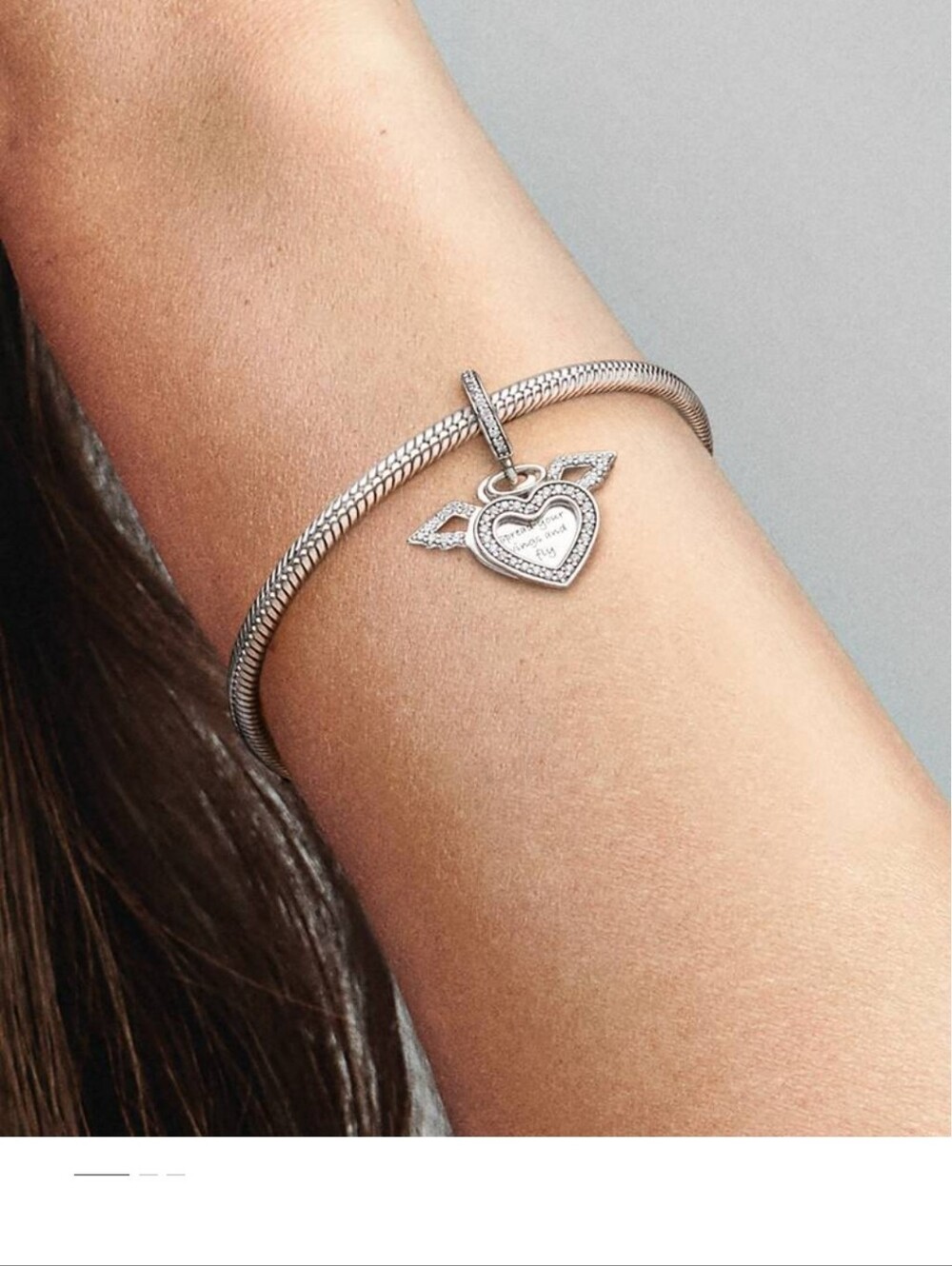 Pandora Boxed Dangling Heart Wings Pave Words Etched Spread Your Wings And Fly